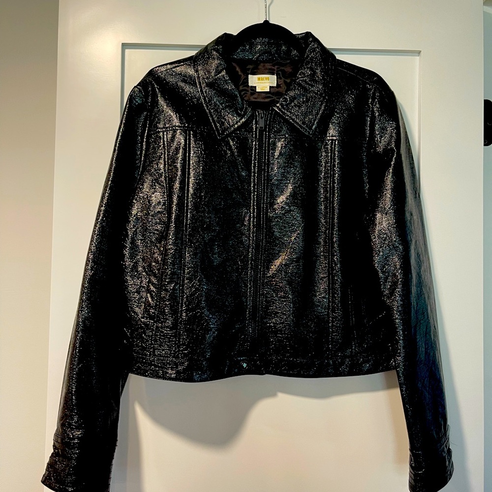 New without tags Maeve Anthropologie vegan leather black shiny jacket. Cute!